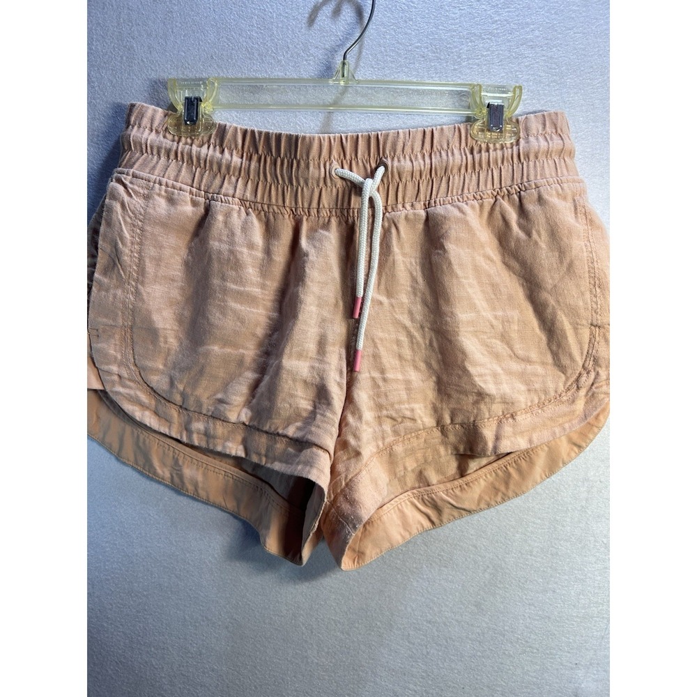 Athleta Cabo Linen Shortie Women's Beige Drawstring Elastic Waist Shorts 8